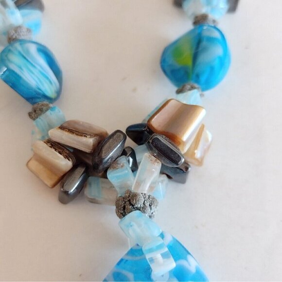 Millefiori Y Drop Glass Pendant Necklace Millefiori Glass Chips Stones Turquoise - Picture 7 of 10